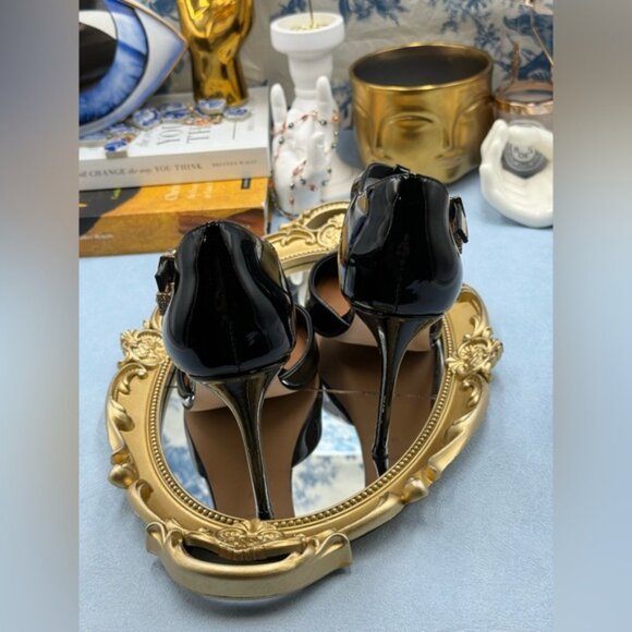 🆕 KURT GEIGER LONDON 🧿 NWOB Brixton Lock T Bar Court Heels, Black Patent, Sz 7 - Picture 13 of 16